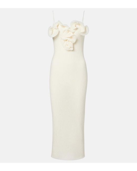 Magda Butrym White Floral-Applique Crepe Midi Dress