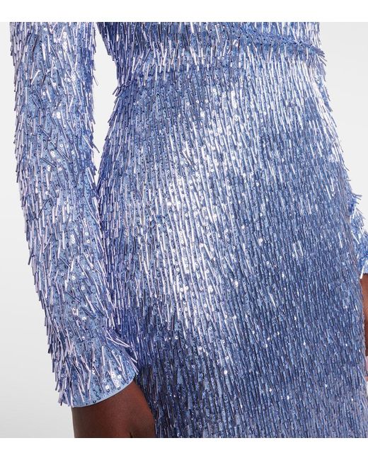 Erdem Blue Draped Embellished Gown