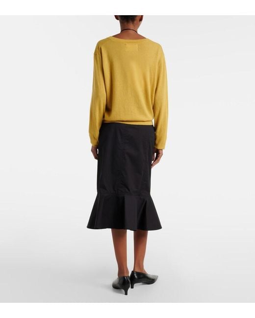 Plan C Black Ruffled Cotton-Blend Poplin Midi Skirt
