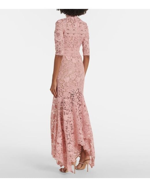 Costarellos Pink Floral Lace Gown