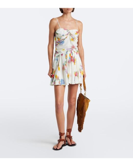 Isabel Marant White Livy Pleated Printed Miniskirt