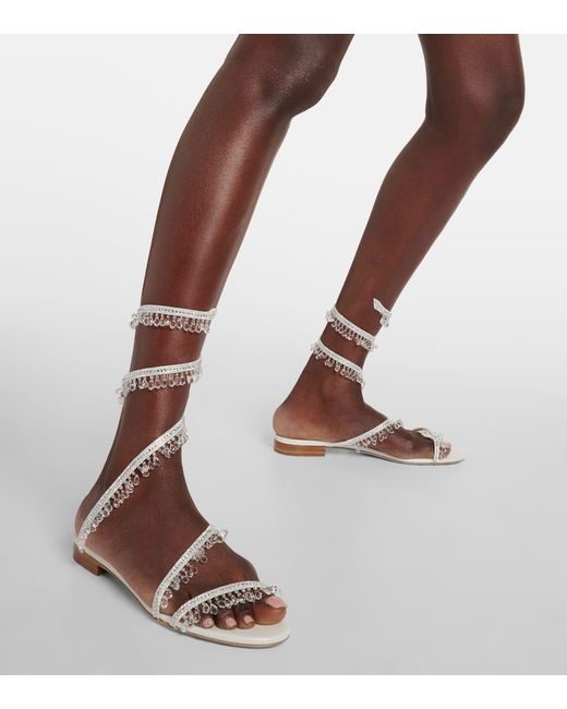 Rene Caovilla White Chandelier Embellished Satin Sandals