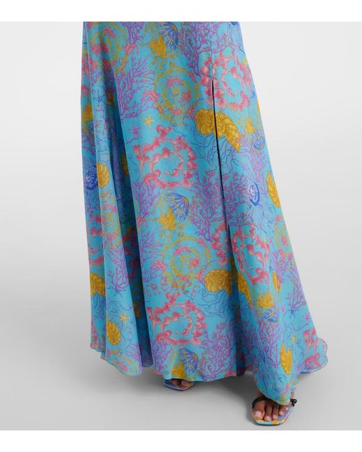 Versace Blue Printed Halterneck Gown