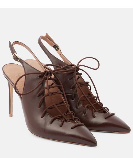 Malone Souliers Brown Alia 90 Leather Slingback Pumps