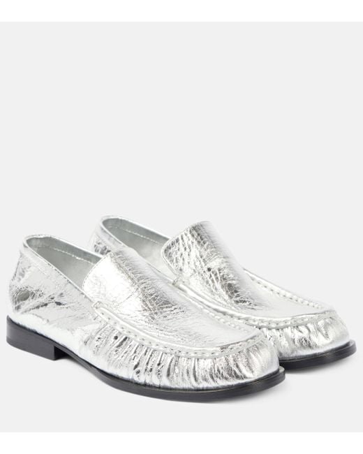 Dries Van Noten White Metallic Leather Loafers