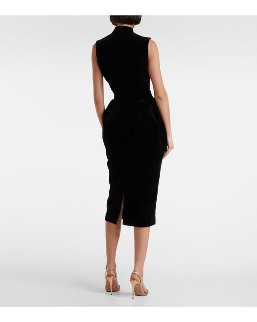 Rasario Black Velvet Midi Dress