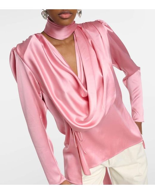 Magda Butrym Pink Draped Silk-blend Blouse