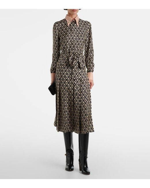 Valentino Gray Toute La V Silk Twill Shirt Dress