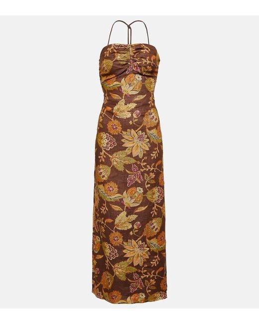 Sir Metallic Josefina Floral Linen Midi Dress
