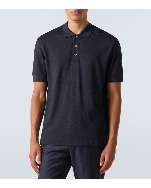 Zegna Blue Cotton And Silk Polo Shirt for men