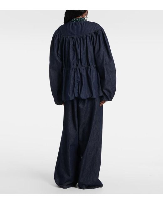 Dries Van Noten Blue Gathered Denim Blouse
