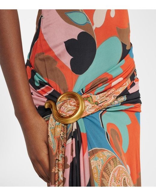 Etro Red Paisley Draped Gown