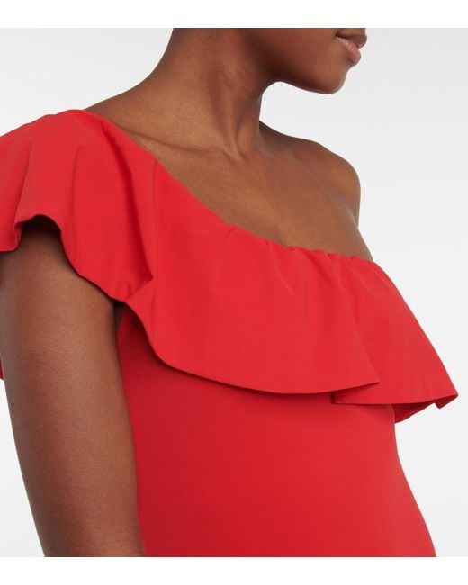 Karla Colletto Red Ruffle-Trimmed One-Shoulder Swimsuit