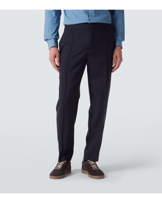 Zegna Blue Wool Canvas Straight Pants for men