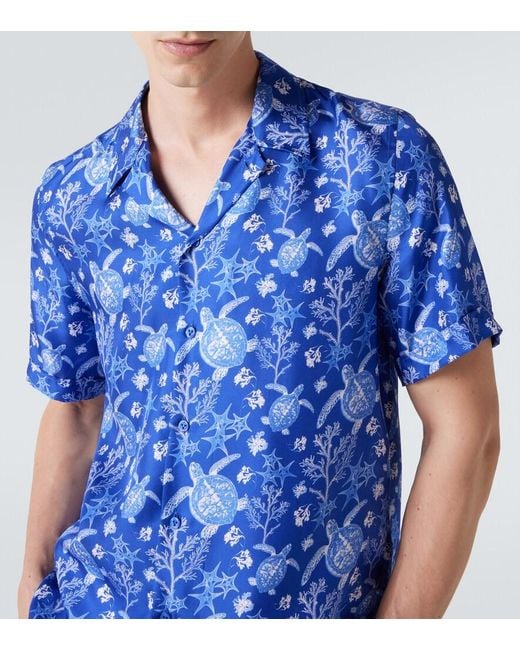 Vilebrequin Blue Charli Printed Silk Bowling Shirt for men