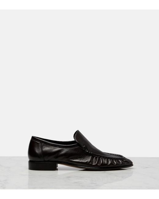 The Row Black Soft Ruched Leather Loafers