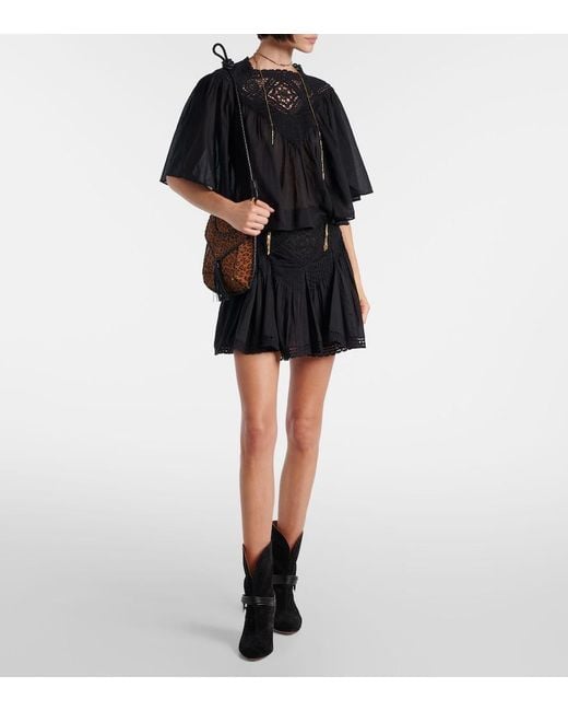 Isabel Marant Black Garia Lace-Trimmed Cotton Blouse
