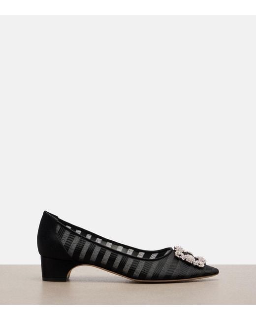 Manolo Blahnik Black Hangisi Embellished Pumps