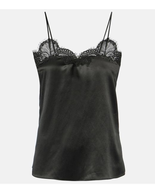 Co. Black Lace-trimmed Silk Satin Camisole