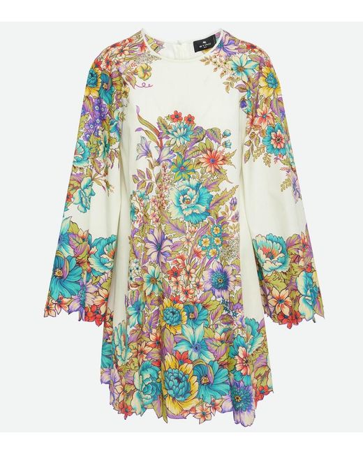 Etro Blue Floral Cotton Poplin Minidress