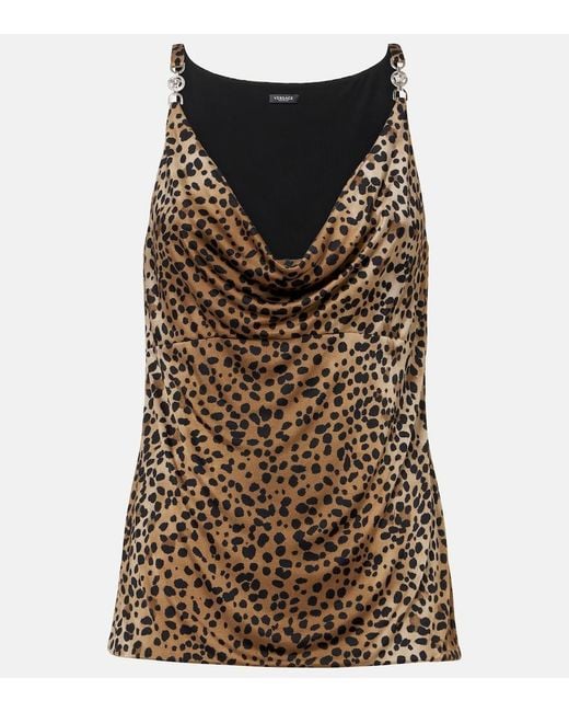 Versace Brown Medusa '95 Leopard-Print Draped Top