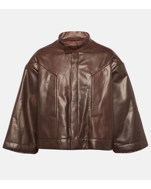 Chaqueta De Piel Cropped Rick Owens de color Brown