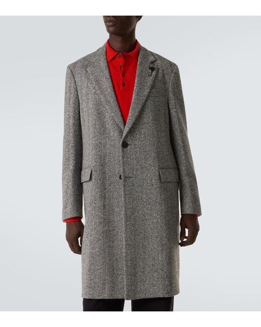 Lardini Gray Herringbone Virgin Wool Tweed Overcoat for men