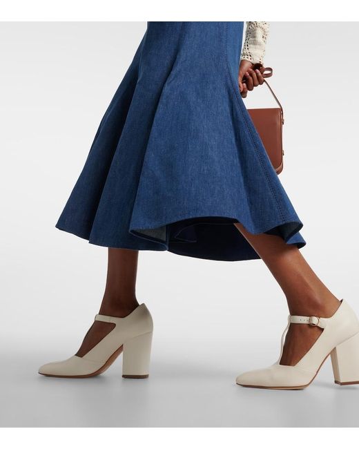 Gabriela Hearst Blue Amy Flared Cotton And Linen Midi Skirt