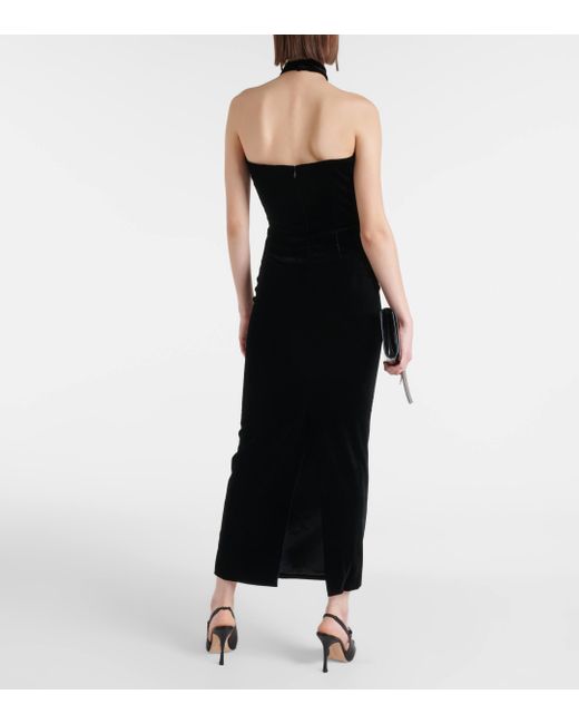 Alessandra Rich Black Bow-detail Velvet Midi Dress