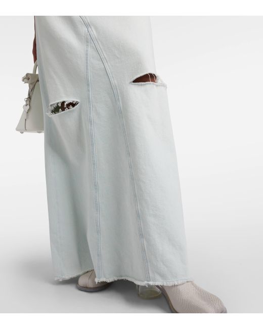 MM6 by Maison Martin Margiela White Distressed Denim Maxi Skirt