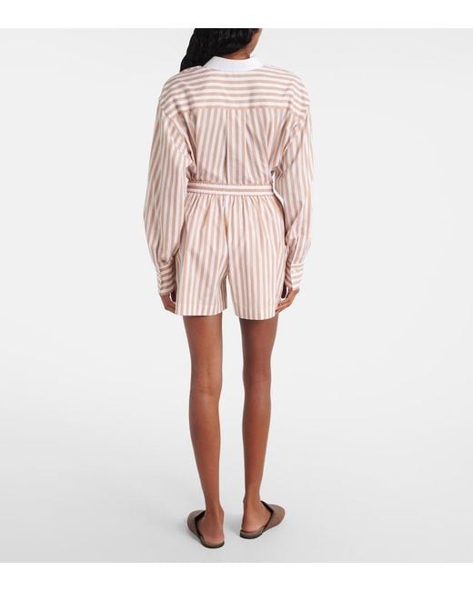 Brunello Cucinelli Pink Striped Cotton And Silk Bermuda Shorts