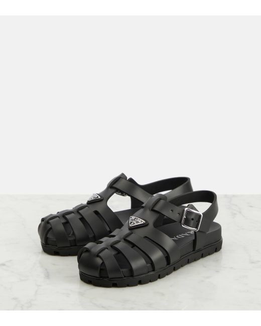 Prada Black Logo Fisherman Sandals