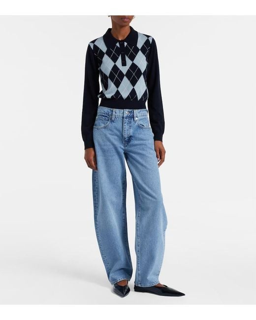 FRAME Blue Mid-Rise Barrel Jeans Low Slung