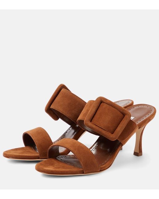 Manolo Blahnik Brown Gable Suede Mules