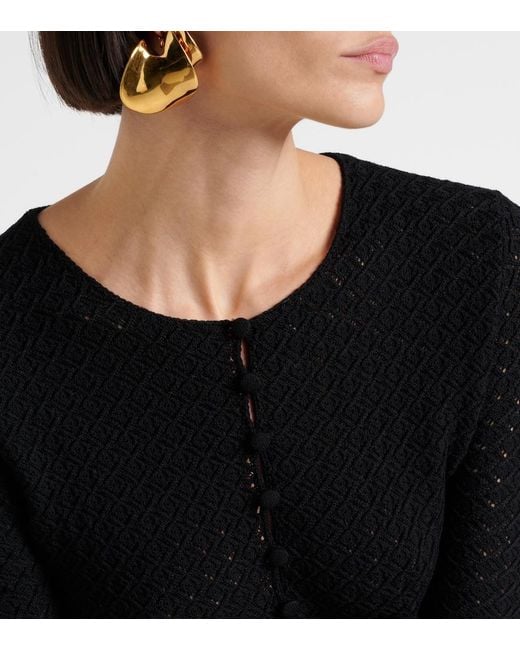 Saint Laurent Black Wool-Blend Crochet Minidress