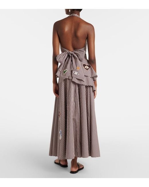 ALÉMAIS Brown Sirocco Embroidered Striped Cotton Maxi Skirt
