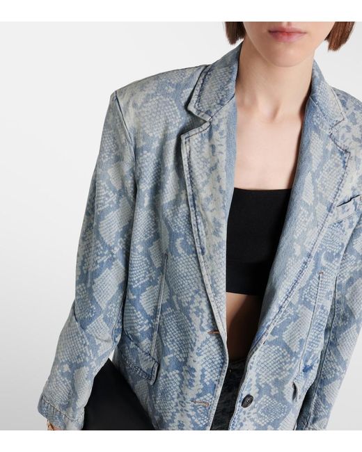 Sportmax Blue Snake-Effect Denim Blazer