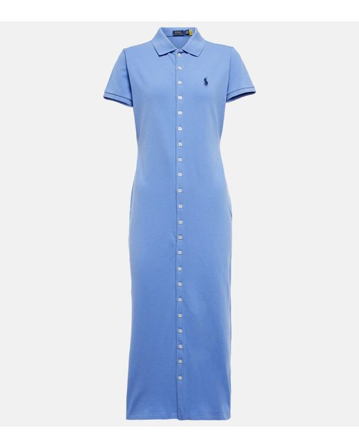 Polo Ralph Lauren Blue Cotton Pique Midi Dress