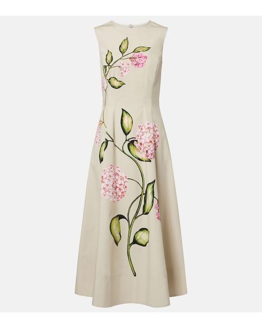 Oscar de la Renta Metallic Porcelain Cotton-Blend Poplin Midi Dress