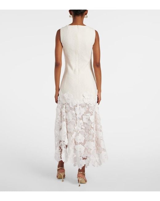 Oscar de la Renta White Tweed And Guipure Midi Dress