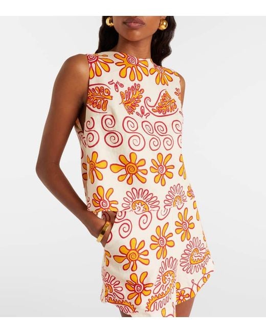 Top Avelino De Lino Estampado Cala De La Cruz de color Orange