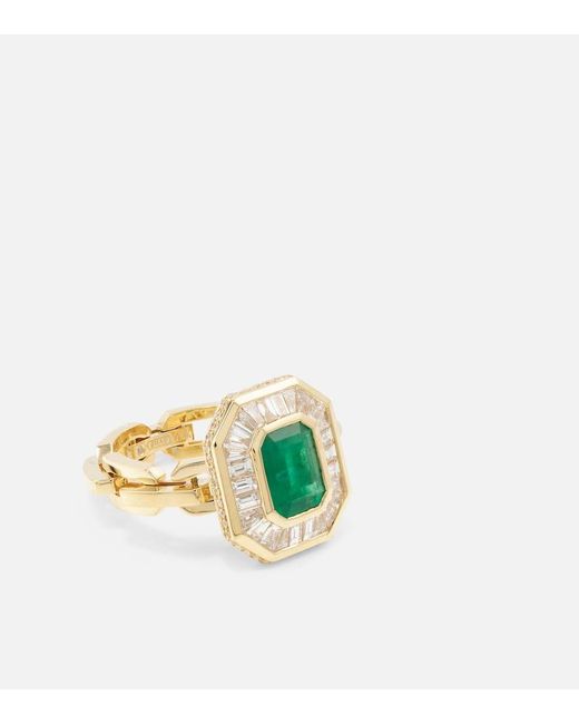 SHAY Green Halo Mini 18kt Gold Ring With Emerald And Diamonds