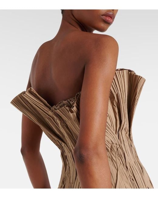 The Row Natural Cristel Pleated Poplin Bustier Gown
