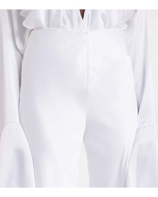 Pantalon Droit A Taille Haute En Satin Norma Kamali en coloris White