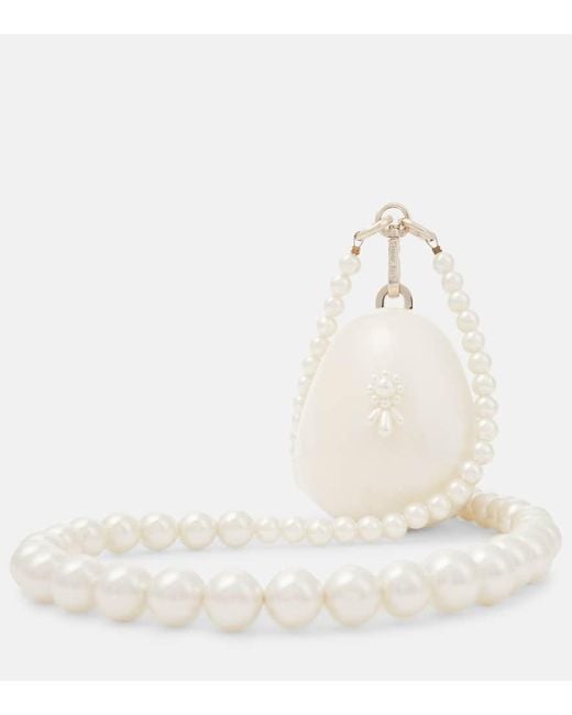 Clutch Nano Egg con perlas Simone Rocha de color White