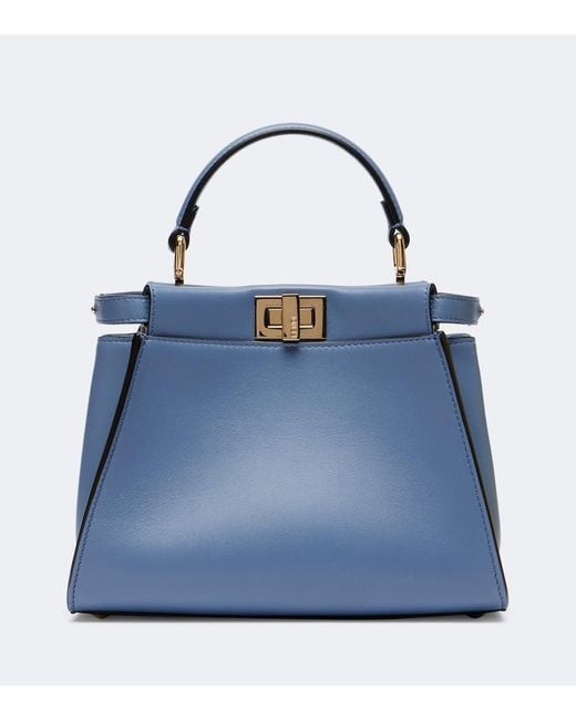 Fendi Blue Peekaboo Mini Leather Top-Handle Bag
