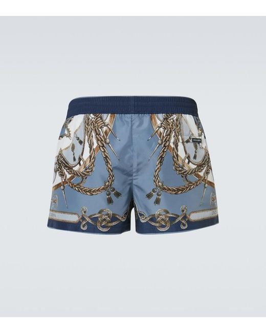 Dolce & Gabbana Blue Printed Swim Trunks for men