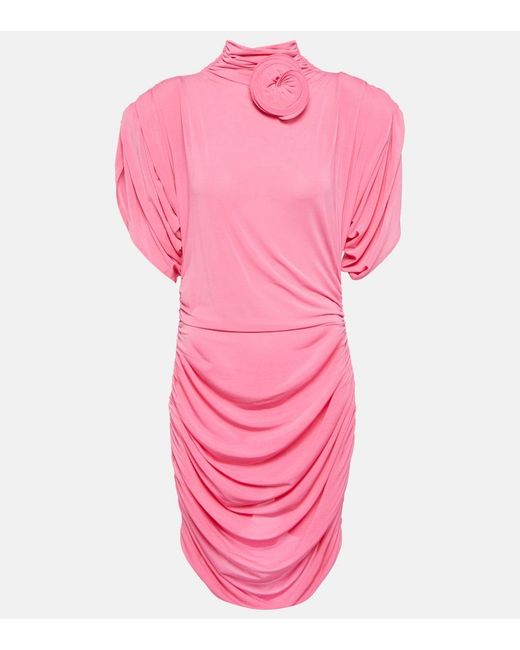 Magda Butrym Pink Rose-Applique Ruched Jersey Minidress