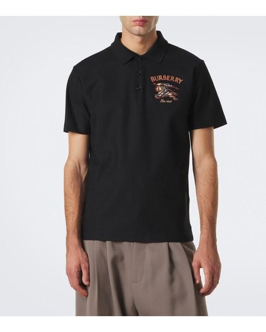 Burberry Black Ekd Cotton Pique Polo Shirt for men