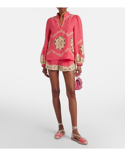 Valentino Embroidered Linen Shorts